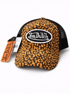 🆕️Von Dutch Leopard Trucker Hat Orange Mesh Snapback Cap Y2K Streetwear NEW